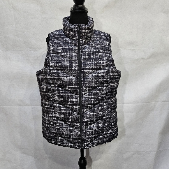 Lands' End Down & Feathers Filled Black White Puffer Vest Size L - Picture 1 of 7